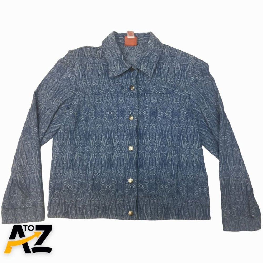 Hearts Of Palm Mens Long Sleeve Top Size 12 Blue Print Button-Up Collared Pocket